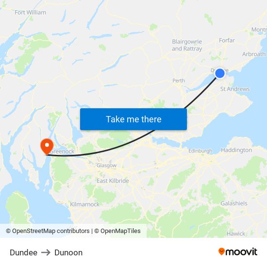 Dundee to Dunoon map