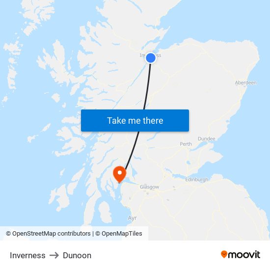 Inverness to Dunoon map