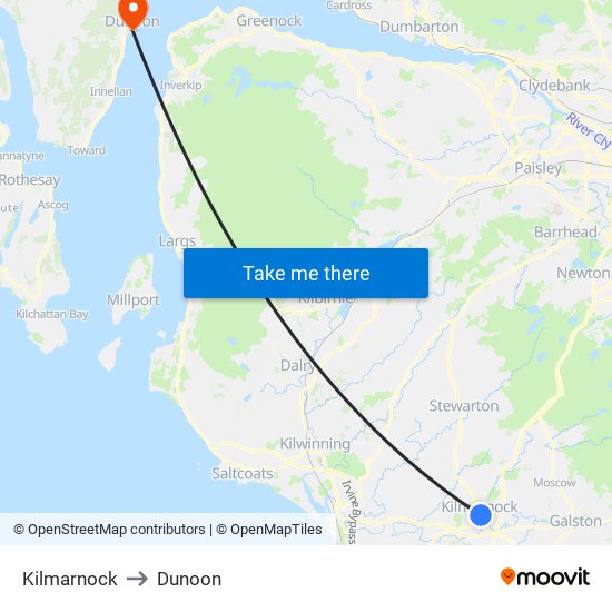 Kilmarnock to Dunoon map