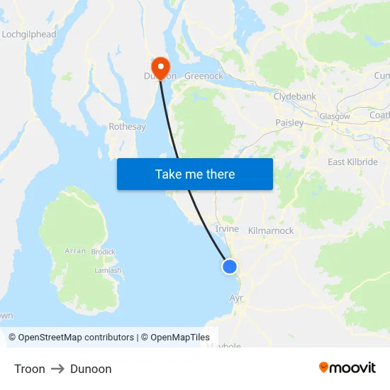 Troon to Dunoon map