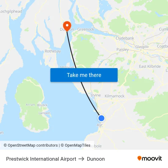 Prestwick International Airport to Dunoon map