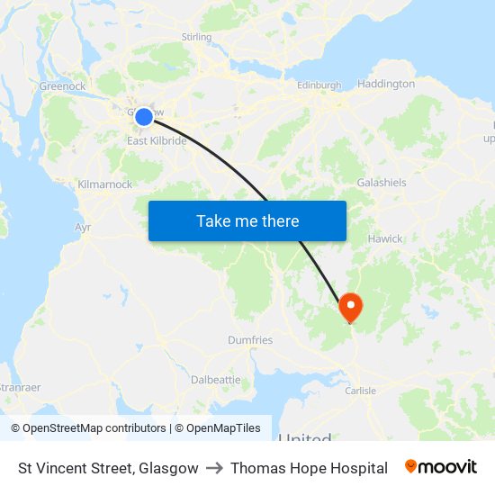 St Vincent Street, Glasgow to Thomas Hope Hospital map