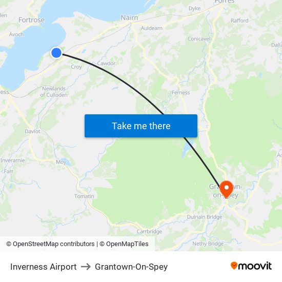 Inverness Airport to Grantown-On-Spey map