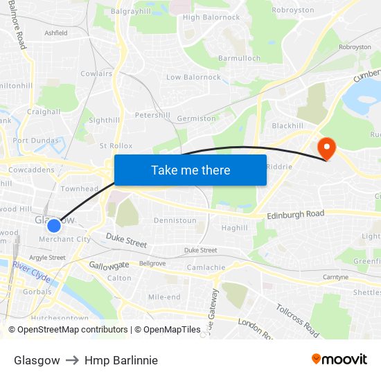 Glasgow to Hmp Barlinnie map