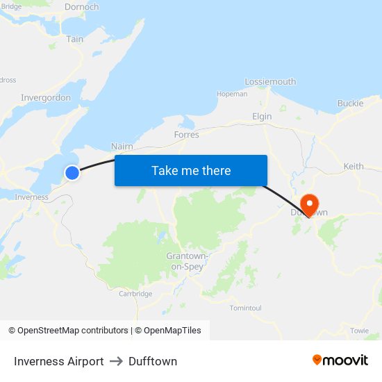 Inverness Airport to Dufftown map