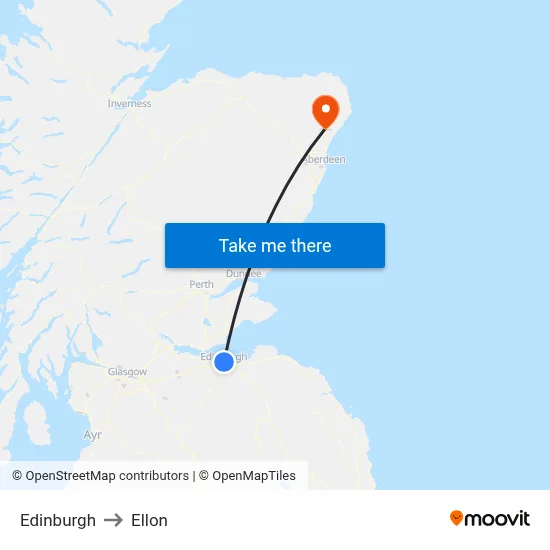 Edinburgh to Ellon map