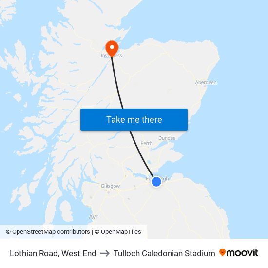 Lothian Road, West End to Tulloch Caledonian Stadium map