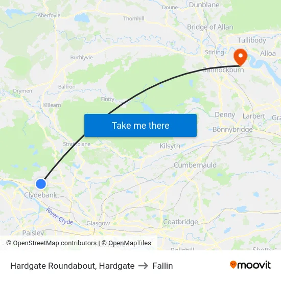 Hardgate Roundabout, Hardgate to Fallin map