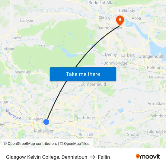 Glasgow Kelvin College, Dennistoun to Fallin map
