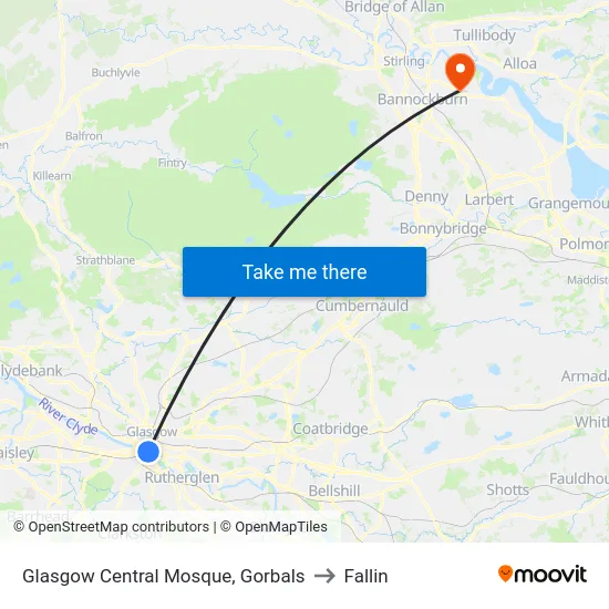 Glasgow Central Mosque, Gorbals to Fallin map