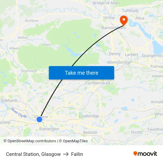 Central Station, Glasgow to Fallin map