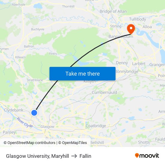 Glasgow University, Maryhill to Fallin map