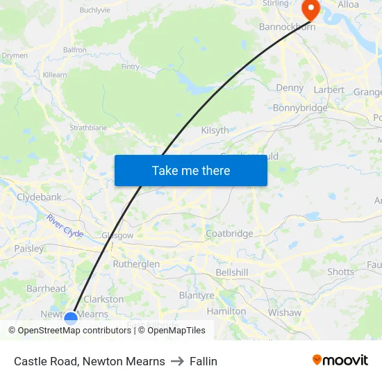 Castle Road, Newton Mearns to Fallin map