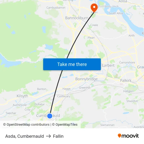 Asda, Cumbernauld to Fallin map