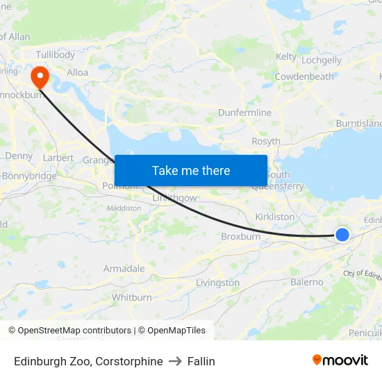 Edinburgh Zoo, Corstorphine to Fallin map
