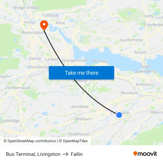 Bus Terminal, Livingston to Fallin map
