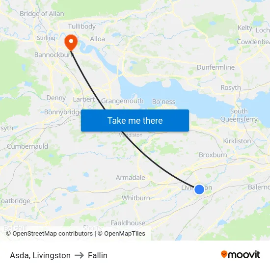 Asda, Livingston to Fallin map