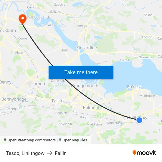 Tesco, Linlithgow to Fallin map