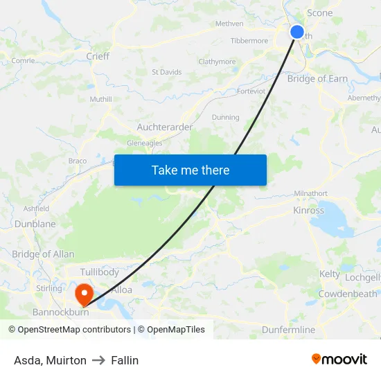 Asda, Muirton to Fallin map
