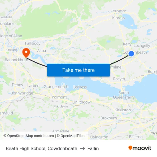 Beath High School, Cowdenbeath to Fallin map