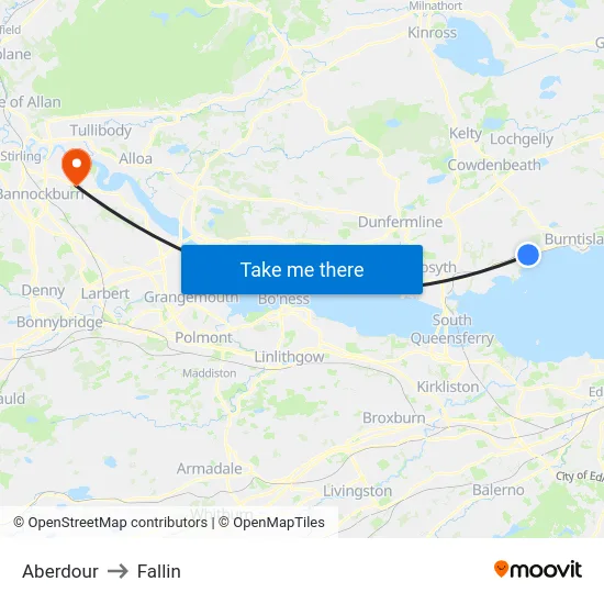 Aberdour to Fallin map