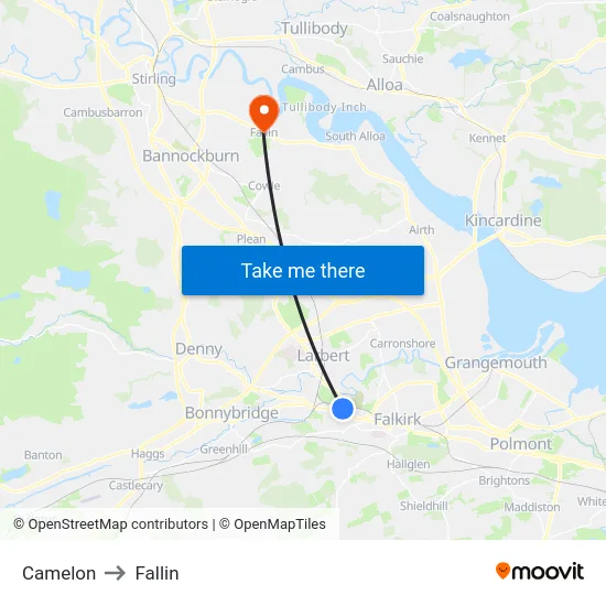 Camelon to Fallin map