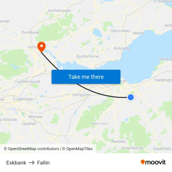 Eskbank to Fallin map