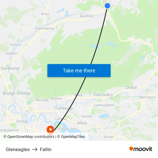 Gleneagles to Fallin map