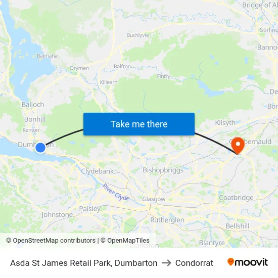 Asda St James Retail Park, Dumbarton to Condorrat map