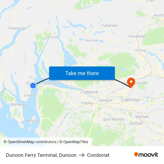 Dunoon Ferry Terminal, Dunoon to Condorrat map