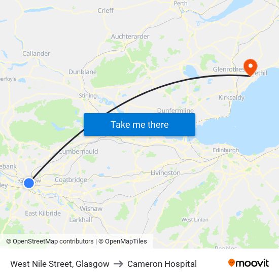 West Nile Street, Glasgow to Cameron Hospital map