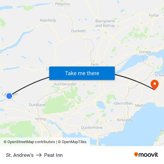 St. Andrew's to Peat Inn map