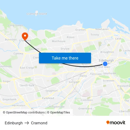 Edinburgh to Cramond map