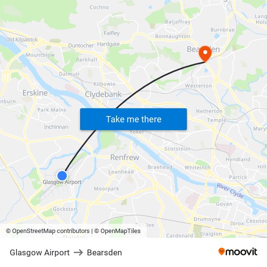 Glasgow Airport to Bearsden map