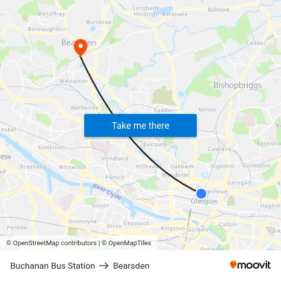 Buchanan Bus Station to Bearsden map