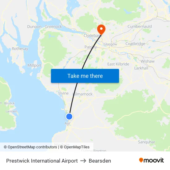 Prestwick International Airport to Bearsden map