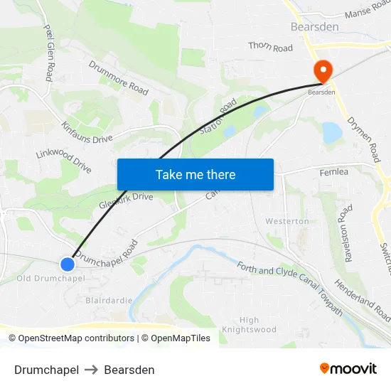 Drumchapel to Bearsden map