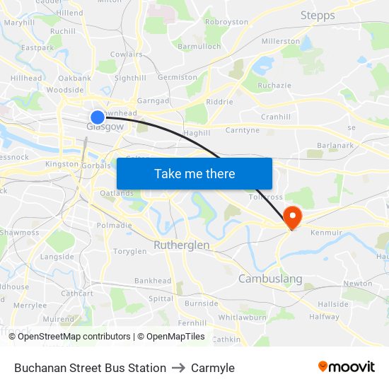 Buchanan Street Bus Station to Carmyle map