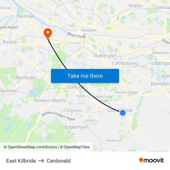 East Kilbride to Cardonald map