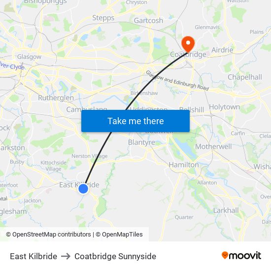 East Kilbride to Coatbridge Sunnyside map