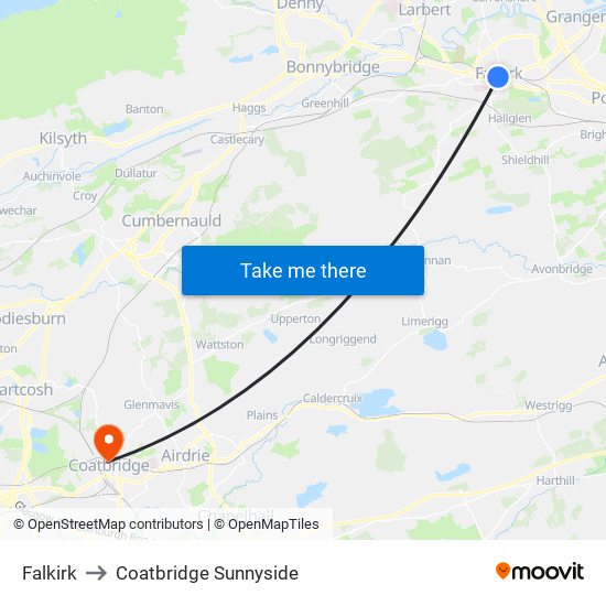 Falkirk to Coatbridge Sunnyside map