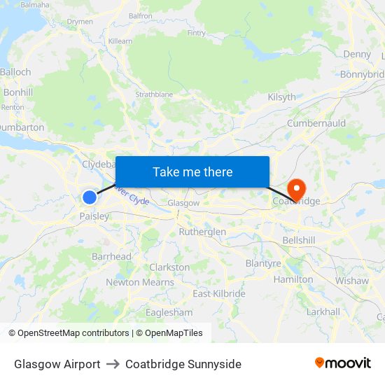 Glasgow Airport to Coatbridge Sunnyside map