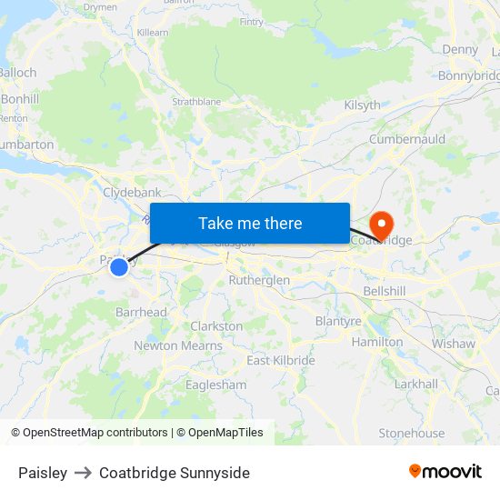 Paisley to Coatbridge Sunnyside map