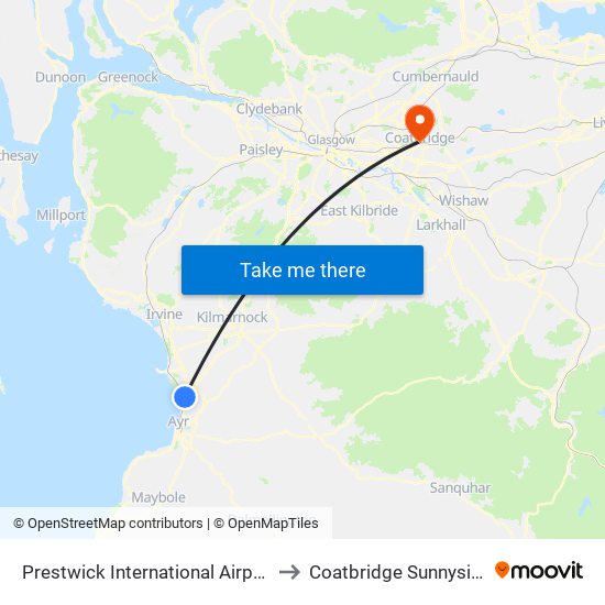 Prestwick International Airport to Coatbridge Sunnyside map