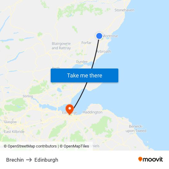 Brechin to Edinburgh map