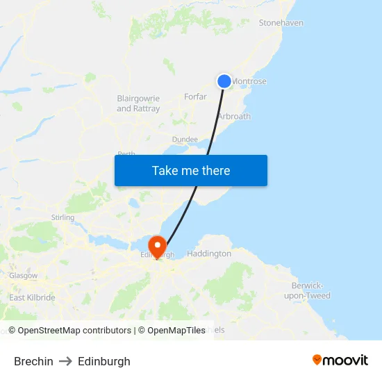 Brechin to Edinburgh map