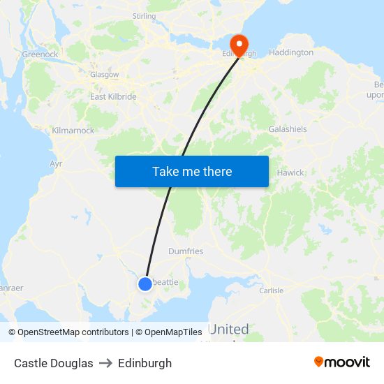 Castle Douglas to Edinburgh map