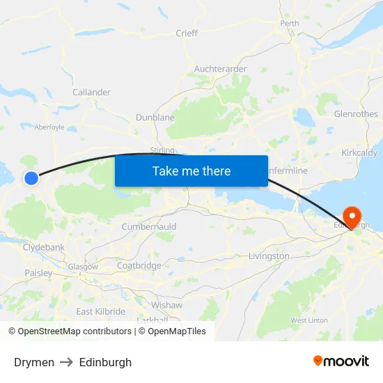 Drymen to Edinburgh map