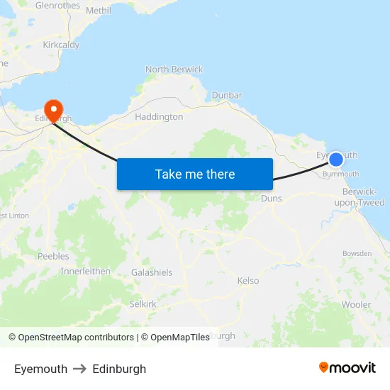 Eyemouth to Edinburgh map