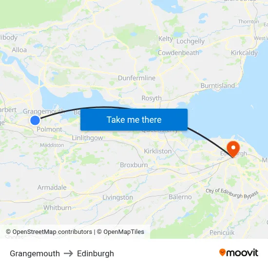 Grangemouth to Edinburgh map